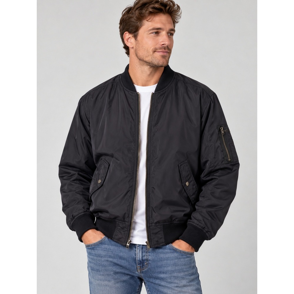 PacSun Mens Black Bomber Jacket Full Zip Flight Utility Pocket Size Large